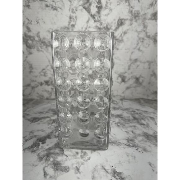 Vintage Blown Bubble Art Glass Vessel Mid Century Modern Vase Clear Rectangular - Picture 2 of 7